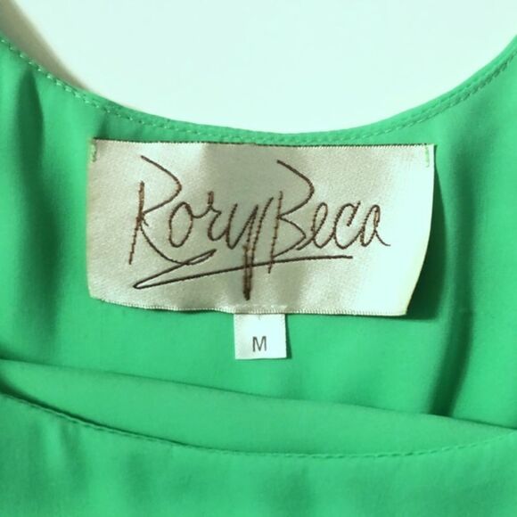 Rory Beca Strappy Back Shift Dress Silky Green Wide Sleeve Flowy M - Picture 4 of 7